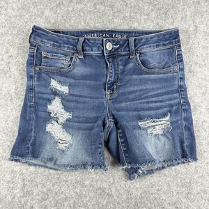 American Eagle Outfitters Women's Distressed Dark Blue Denim Jean Shorts